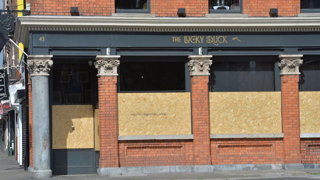 The Lucky Duck pub on Aungier St boarded up last year. Photograph: Alan Betson / The Irish Times