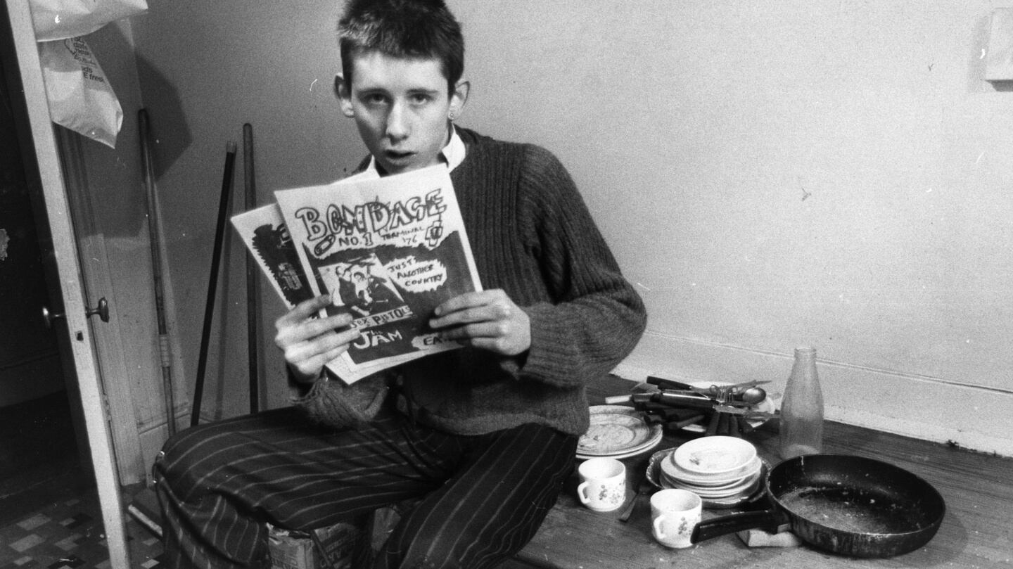 Shane MacGowan aged 19, editor of punk rock fanzine Bondage in his office in London. Photograph: Sydney O’Meara/Getty Images