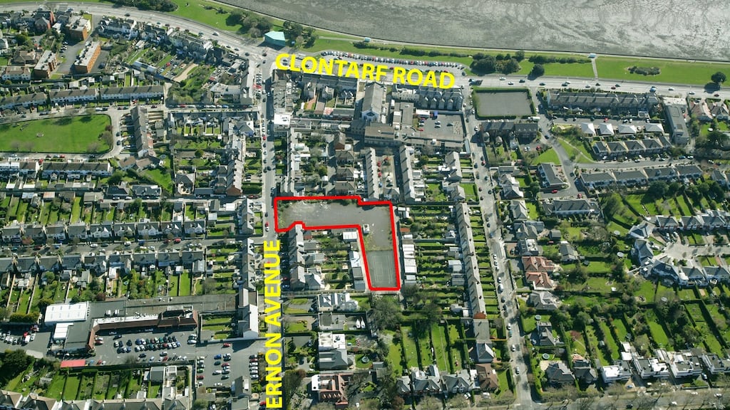 The V-shaped, .39-hectare site at Vernon Avenue in Clontarf. It has planning permission for 17 three- bedroom homes ranging in size up to 179sq m