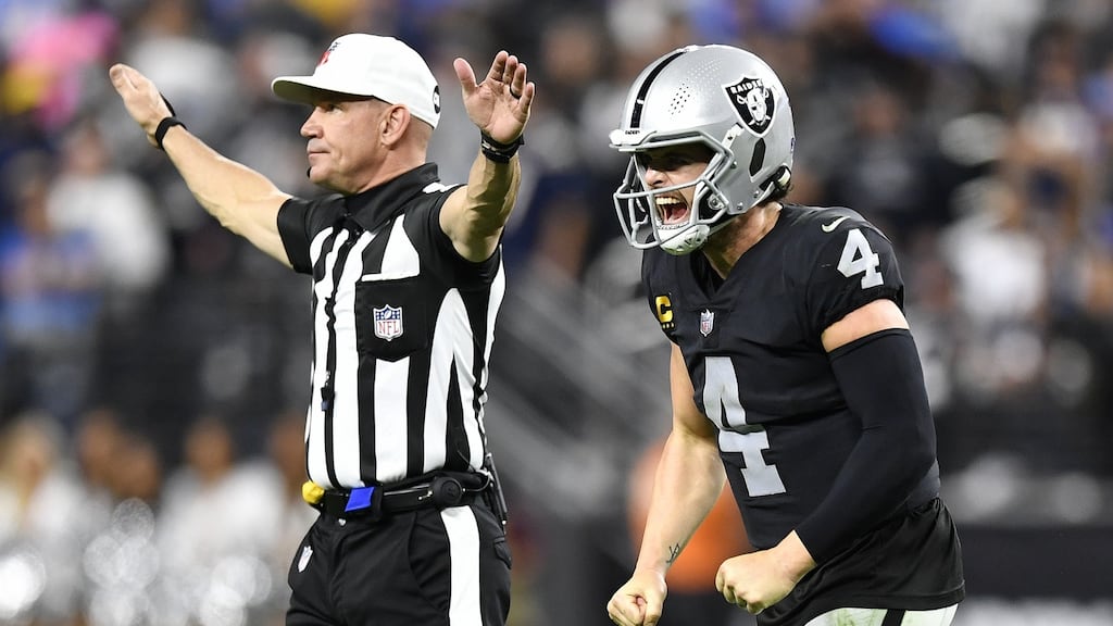 Derek Carr inspired the Las Vegas Raiders to victory over the Los Angeles Chargers. Photograph: Chris Unger/Getty
