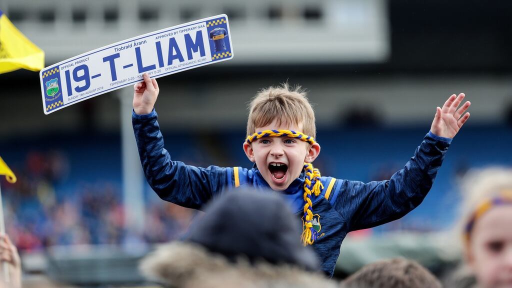 A young fan at Semple Stadium for the homecoming of All-Ireland hurling champions Tipperary. Photograph: Laszlo Geczo/Inpho