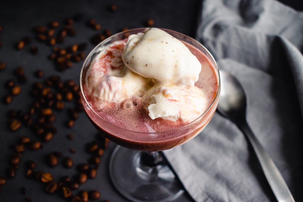 An Italian dessert made with espresso, port, and vanilla ice cream