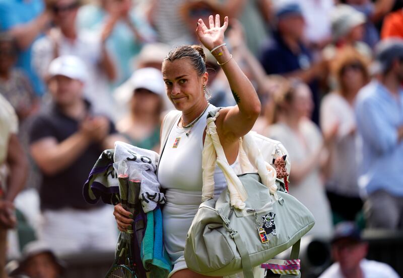 Aryna Sabalenka walks off the court after her semi-final defeat to Amanda Anisimova. Photograph: Jordan Pettitt/PA