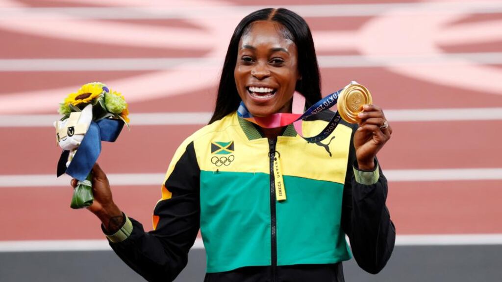 Gold medalist Elaine Thompson-Herah: ‘I was blocked on Instagram for posting the races of the Olympic because I did not own the right to do so.’  Photograph: Jeon Heon-Kyun/EPA