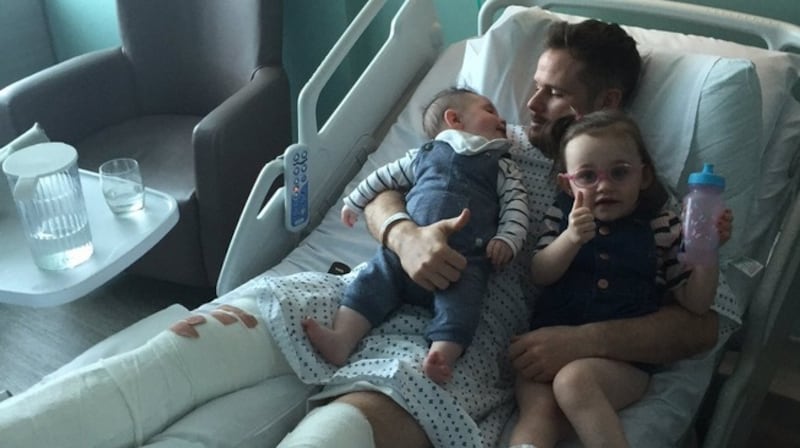 Alan Judge with his children shortly after suffering a double leg fracture.