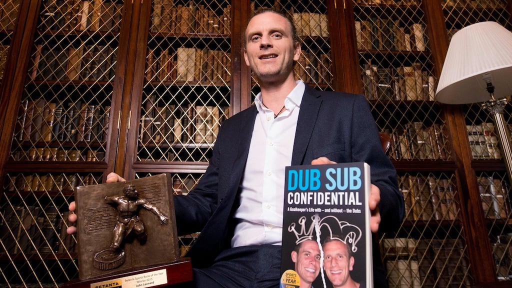 John Leonard with his book Dub Sub Confidential at the award ceremony in the Royal College of Physicians of Ireland, Dublin. Photograph: Cathal Noonan/Inpho