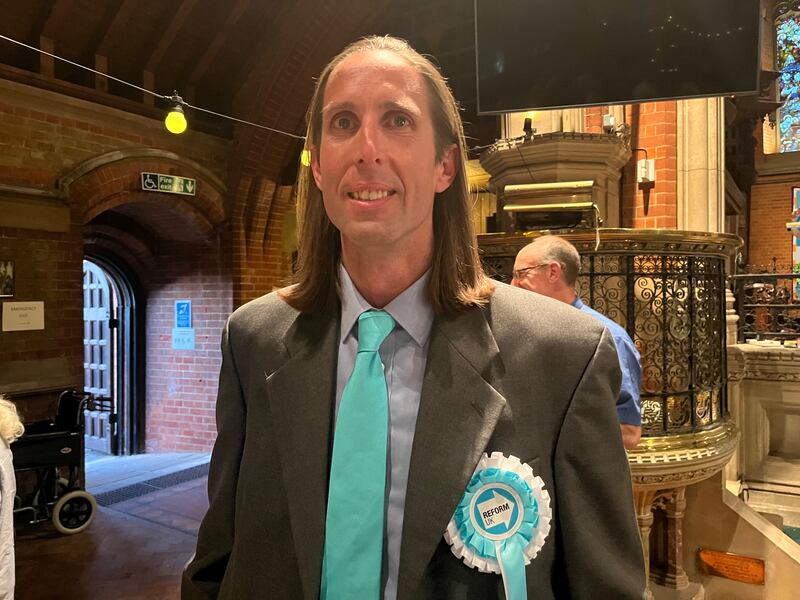 Rory O’Brien, the Sligo-born candidate running for Nigel Farage’s Reform UK in the Spelthorne constituency. Photograph: Mark Paul