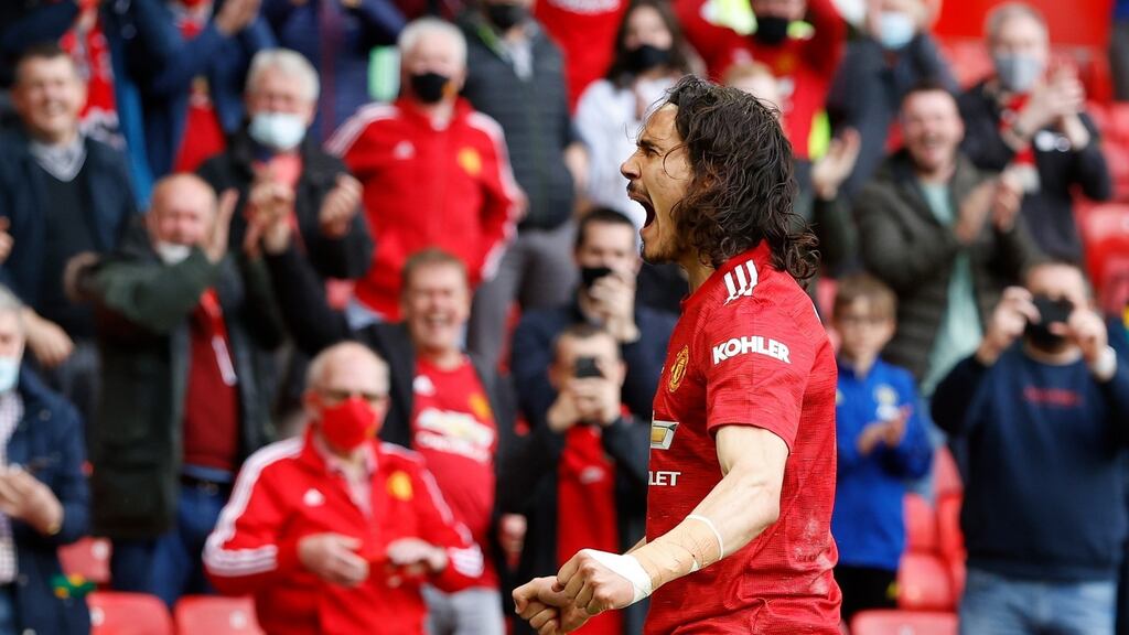 United’s Edison Cavani after scoring against Fulham during a Premier League match in Manchester on May 18th. Photograph: EPA/Phil Noble