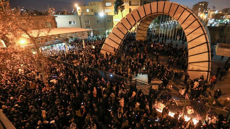Iranian students demonstrate following a tribute for the victims of Ukraine International Airlines Boeing 737. Photograph: Atta Kenare/AFP via Getty Images