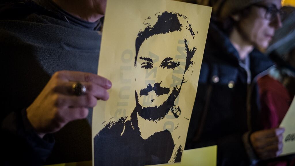 People attend a march and torchlight procession in memory of the Italian researcher Giulio Regeni in Rome, in January 2018. Photograph: Andrea Ronchini/NurPhoto