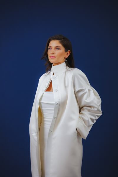 The satin puffer jacket for outdoor bridal celebrations by Sharon Hoey