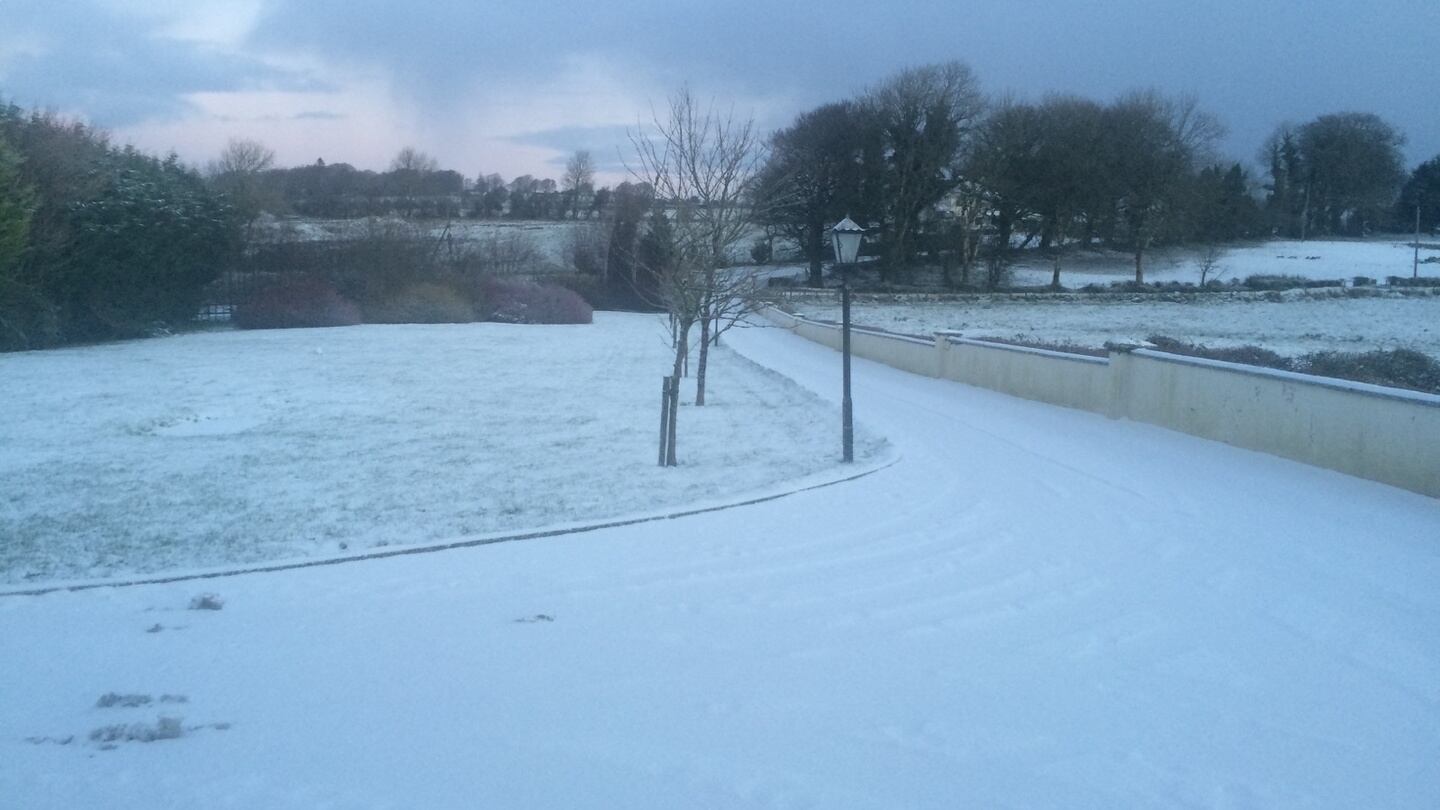 Snowfall in Fairymount, Co Roscommon on Friday where a status yellow snow warning is in place. Photograph: Niamh Cafferky
