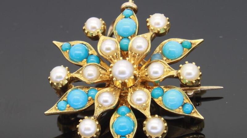 A Victorian pearl and turquoise six-pointed star, which can be worn as a pendant or a brooch, is €950