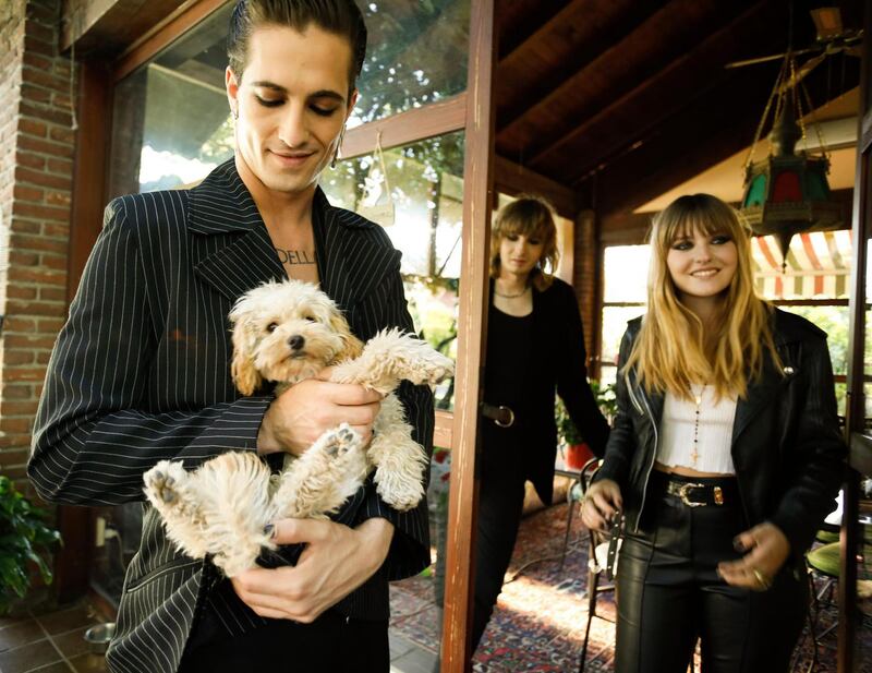 Maneskin: David is the band’s lead singer, Raggi plays guitar and De Angelis is on bass. Photograph: Valerio Mezzanotti/New York Times