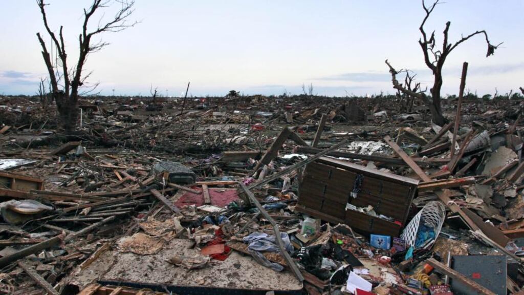 The rubble of a destroyed neighbourhood in Moore, Oklahoma yesterday. Photograph: Brennan Linsley/AP Photo