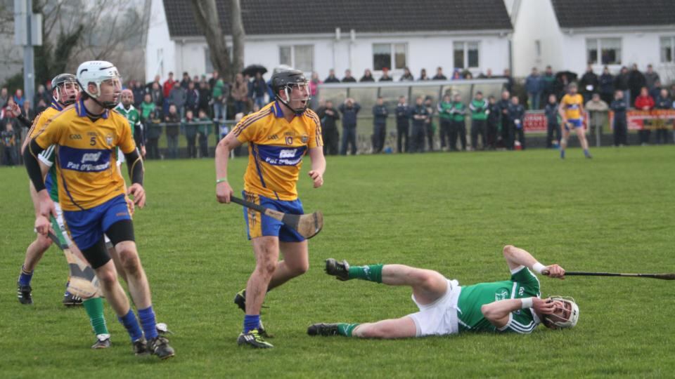 McNamara reacts to the obviously painful impact. Photograph: Tony Grehan/Press 22