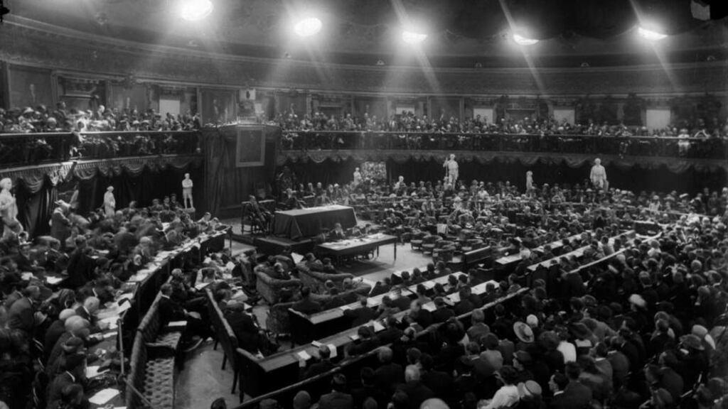 ‘It might be tempting to invoke the ghosts of the War of Independence generation, highlight their public service and lack of greed and compare that with a post Civil War generation far too focused on self-promotion’. Meeting of Dáil Éireann, shortly after the end of the War of Independence. Photograph courtesy of the National Library of Ireland