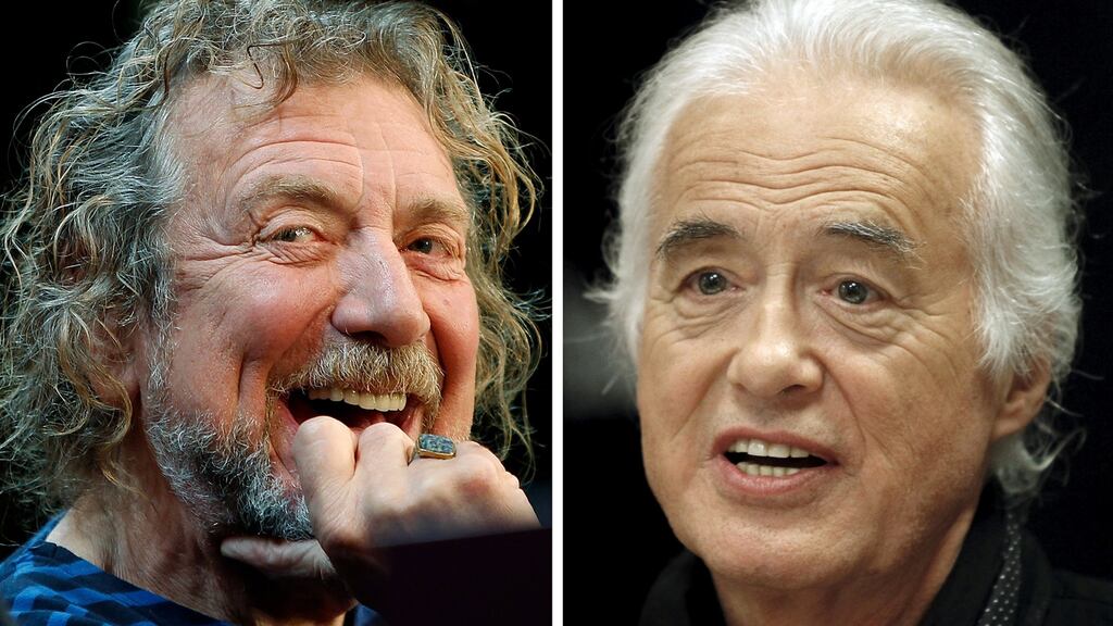 Lead singer Robert Plant (left) and guitarist Jimmy Page of British rock band Led Zeppelin are on trial after a lawsuit was filed claiming the distinctive guitar work from ‘Stairway to Heaven’ was plagiarised. File photograph: Reuters/Carlo Allegri, Hans Deryk