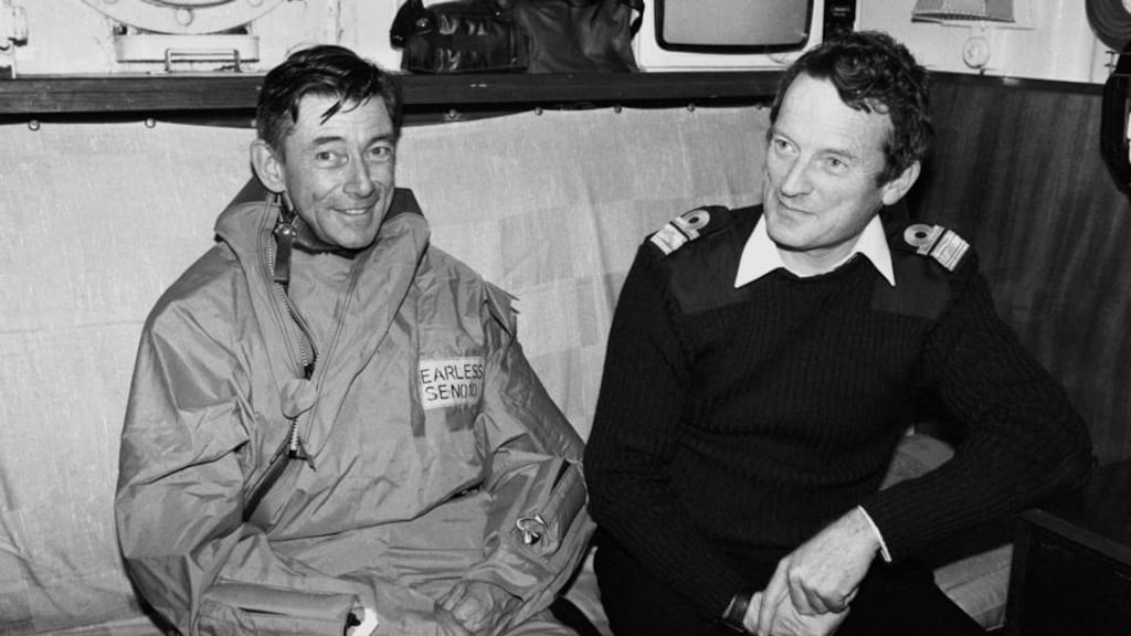 Taskforce commanders Jeremy Moore and Sandy Woodward (right) during the Falklands campaign. Photograph: Martin Cleaver/PA Wire