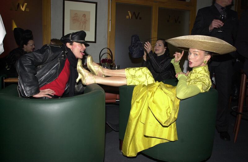 Britt Kanja (in yellow) at an American Psycho party in Berlin, January 2000. Photograph: Ronald Siemoneit/Sygma/Sygma via Getty