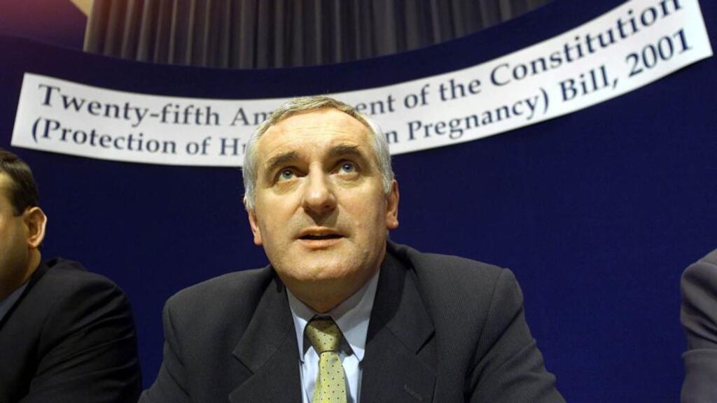 Then taoiseach Bertie Ahern at a press conference in October 2001 to announce plans for the 2002 referendum on abortion. “In making the case for that referendum and for rowing back on the suicide ground Bertie Ahern and indeed Micheál Martin repeatedly cited the so-called ‘slippery slope’ argument that legislating for termination on grounds of suicide would, as Ahern put it, ‘commence an inevitable slide towards social abortion in Ireland’.” Photograph: Chris Bacon/PA