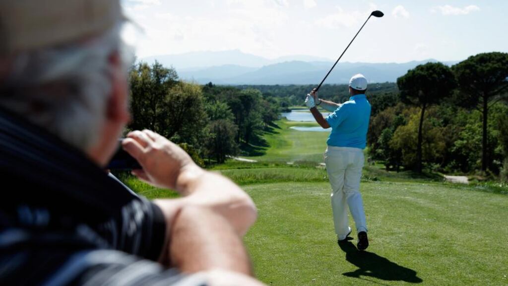 Shane Lowry plays his tee shot on the 13th hole during the first round of the Spanish Open  at PGA Catalunya. Photograph:  Dean Mouhtaropoulos/Getty Images.