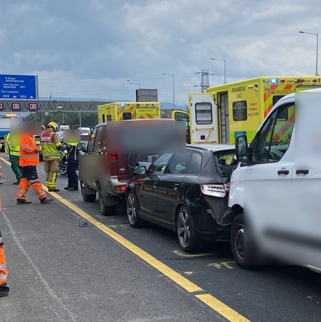 Six vehicle road traffic collision on the 
M50 Dublin. Photograph: Dublin Fire Brigade/Twitter