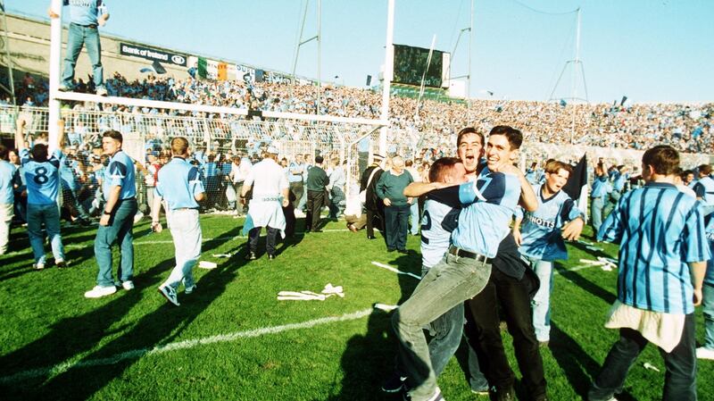 Dublin fans invade the pitch after the 1995 All-Ireland final win over Tyrone – it was Dublin’s first All-Ireland success in 12 years. Photograph: Billy Stickland/Inpho