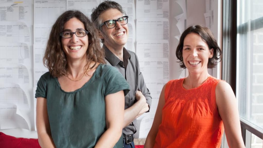 Podcasters: Sarah Koenig, left, with This American Life producer Ira Glass and Serial executive producer Julie Snyder. Photograph: Meredith Heuer/This American Life