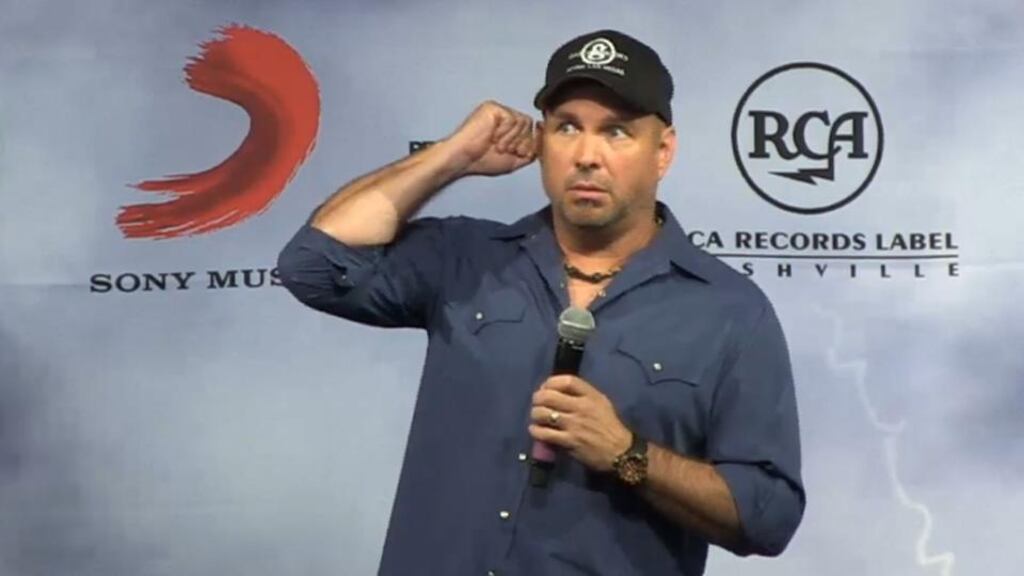 Garth Brooks admitted he has been under a “dark cloud” for 10 days over the cancellation of his five Dublin shows. Photograph from TV coverage.
