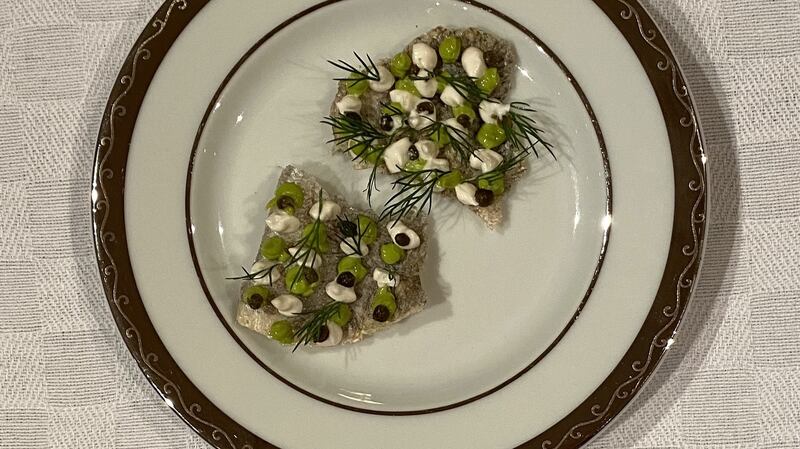 Puffed fish skin amuse bouche. Photograph: Corinna Hardgrave