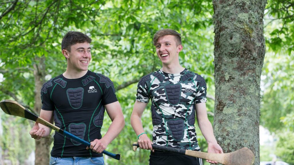 Clonkeen students Carl Cullen  and Ross Byrne, who founded an award-winning company called RocProtection,  are eager to save the school’s pitches. Photograph: Clare Keogh