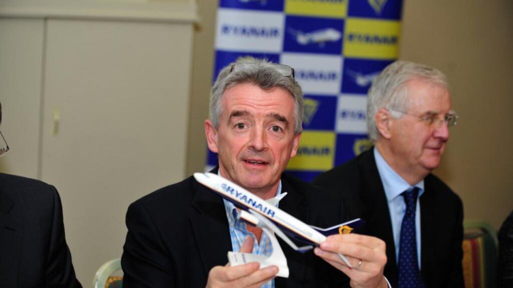 Michael O’Leary of Ryanair. The
Irish airline, known as a pioneer of
no-frills
travel,
airline has been on trial in France on charges covering a range of alleged labour code violations connected to its Marseille operating hub between 2006 and 2010. Photograph: Aidan Crawley/The Irish Times