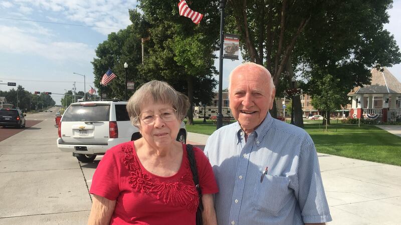 Carter and Linda, residents of Broken Bow, Nebraska, are happy with the performance to date of US president Donald Trump. Photograph: Suzanne lynch