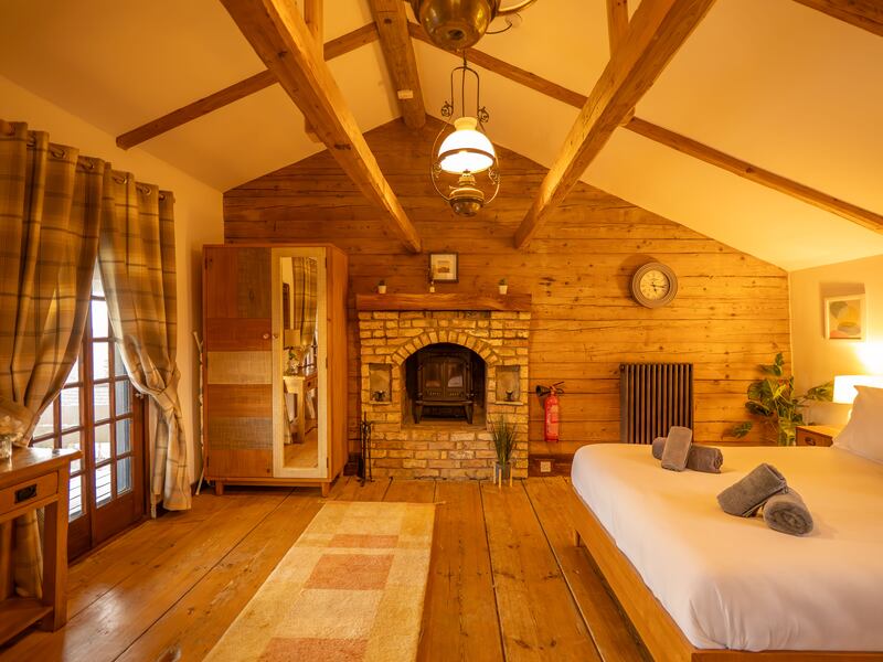 The vaulted master bedroom and en suite bathroom is on the top floor