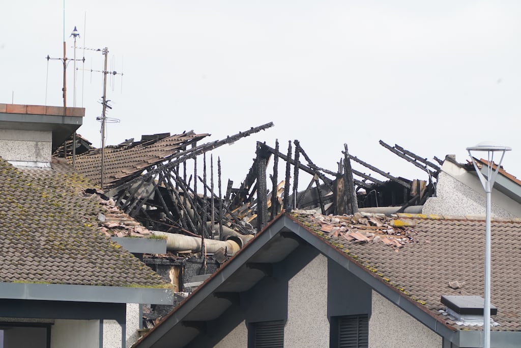Damage to the roof at Wexford General Hospital after a fire forced an evacuation in March. Photograph: PA/Brian Lawless