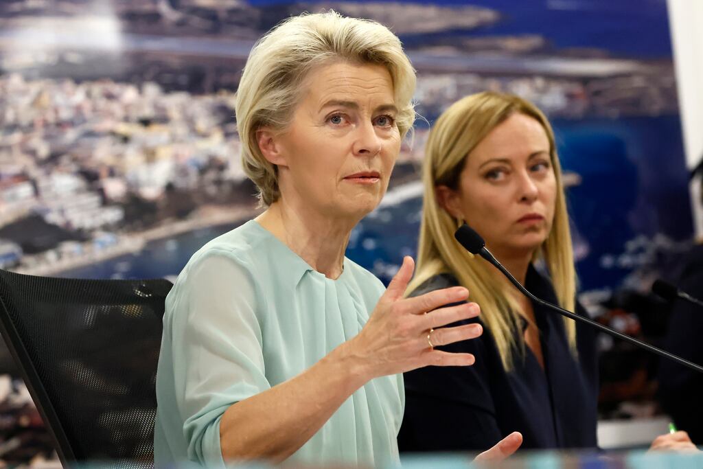 Ursula von der Leyen and Giorgia Meloni in Italy last year. Photograph: Cecilia Fabiano/AP