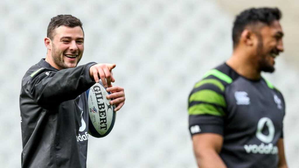 Ireland’s exciting midfield duo of Robbie Henshaw and Bundee Aki. Photograph: Billy Stickland/Inpho