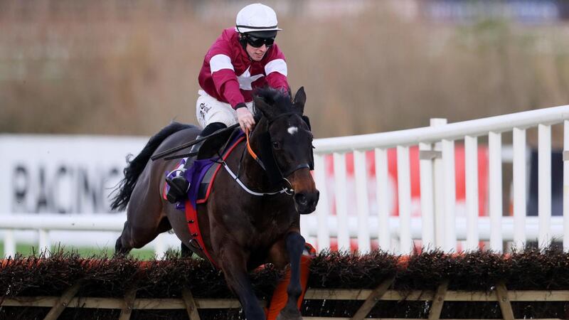 Apple’s Jade ridden by Jack Kennedy clears the last on the way to winning the Frank Ward Memorial Hurdle during day three of the Christmas festival at Leopardstown. Photograph: Brian Lawless/PA Wire