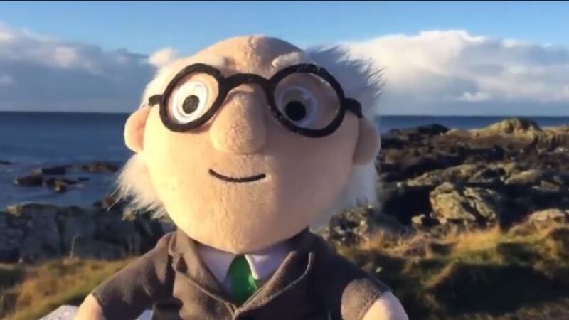 The Miggle D Giggles toy laughs just like the President of Ireland when you press his belly