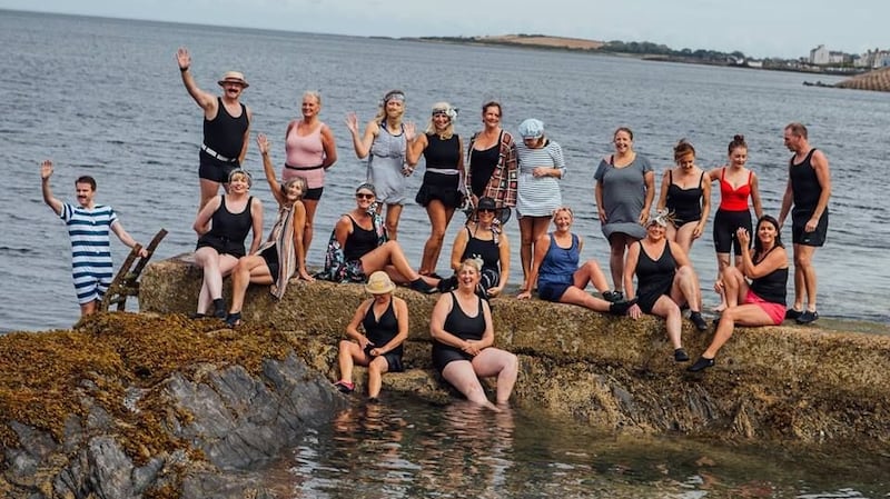 Sea swimmers at Skippingstone Beach, Bangor, Co Down