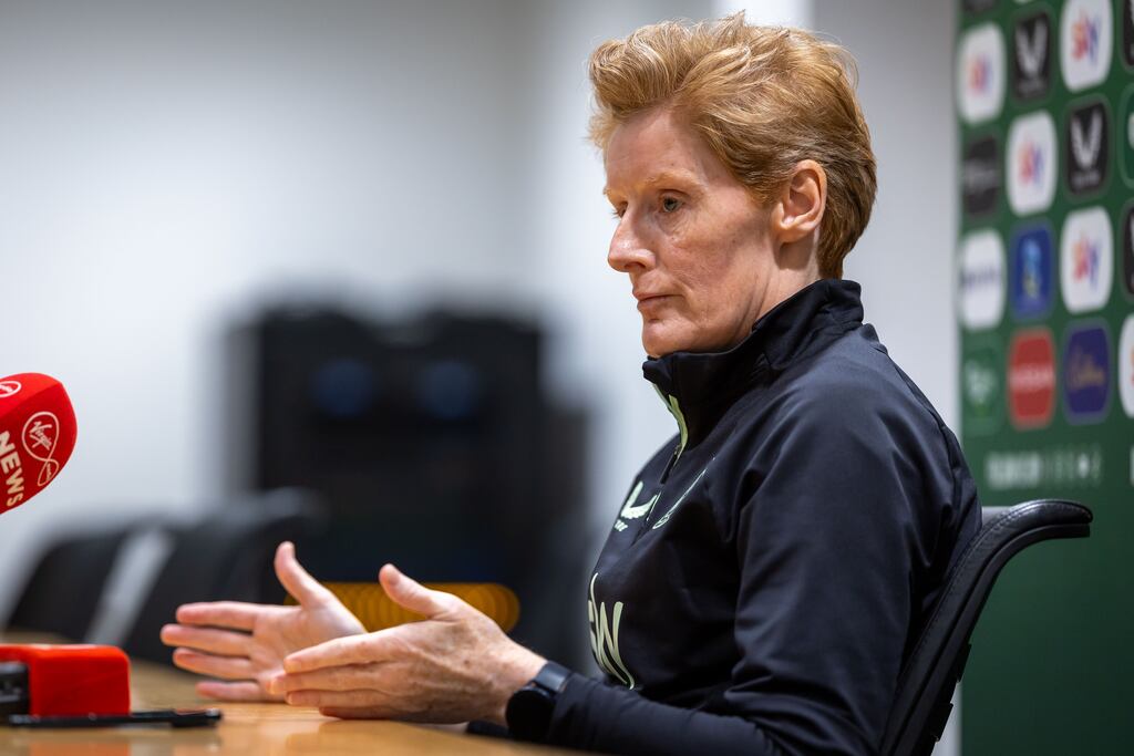 Republic of Ireland head coach Eileen Gleeson at the announcement of her squad for the playoff games against Georgia. Photograph: Morgan Treacy/Inpho