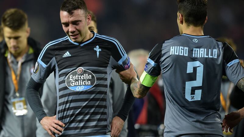 Iago Aspas after Celta Vigo’s defeat to Manchester United in the semi-finals of the 2016-17 Europa League. Photograph: Miguel Riopa/Getty/AFP