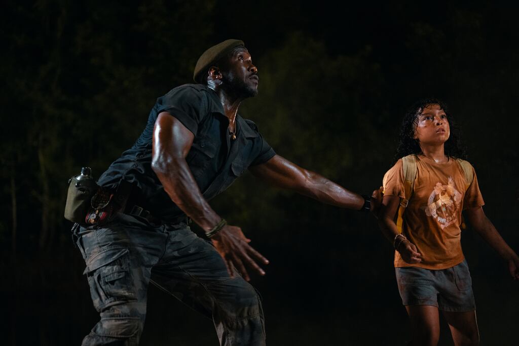 Jurassic World: Rebirth – Mahershala Ali and Audrina Miranda. Photograph: Jasin Boland/Universal/Amblin