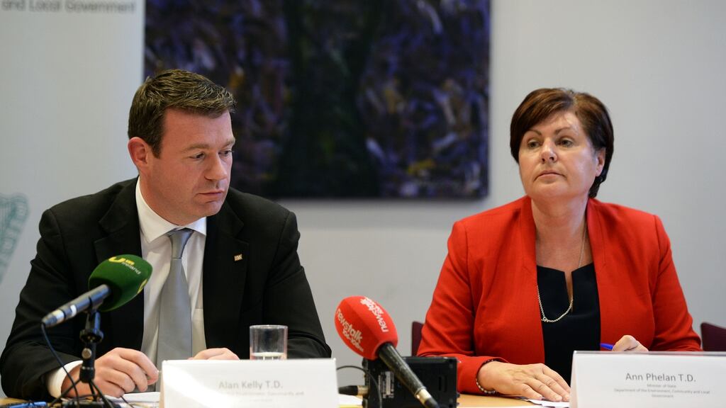 Minister for the Environment, Community and Local Government Alan Kelly, and Minister of State Ann Phelan at a post-budget press conference in Government Buildings. Photograph: Eric Luke/The Irish Times