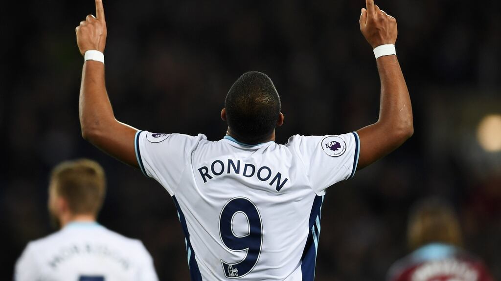 Salomon Rondon was on target as West Brom thrashed Burnley 4-0 at the Hawthorns. Photograph: Getty/Laurence Griffiths