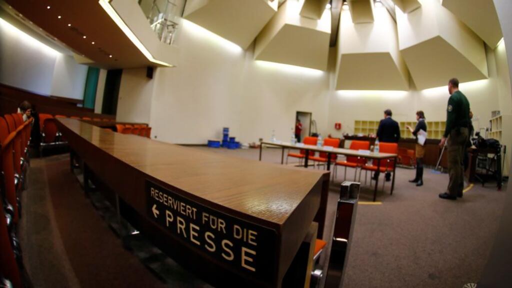 The press gallery in the courtroom where the trial against suspected NSU member Beate Zschäpe will take place. Turkey’s Sabah newspaper said it was going to the German constitutional court in Karlsruhe to demand a seat reservation. Photograph: Michael Dalder/Reuters