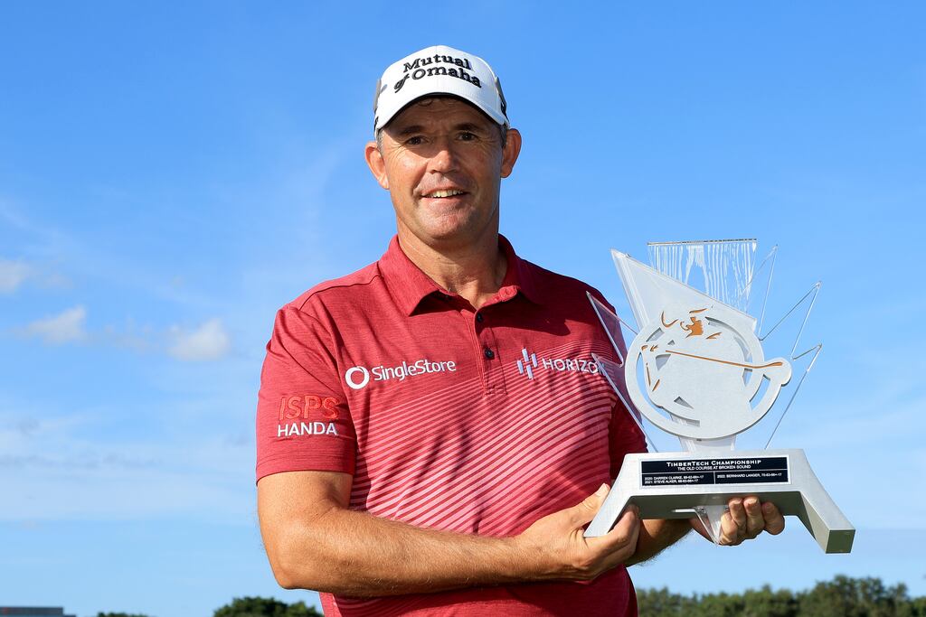 Pádraig Harrington poses with the trophy after winning the TimberTech Championship in Florida on Sunday. Photograph: Sam Greenwood/Getty Images