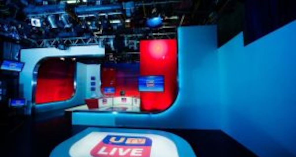 UTV Media’s Belfast studio showing the set for news programme UTV Live. The group’s trading outlook for 2014 is more positive than analysts had expected.