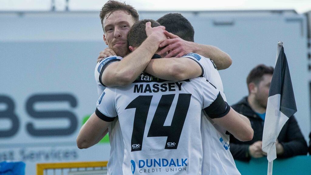 Dundalk’s David McMillan celebrates. Photo: Morgan Treacy/Inpho